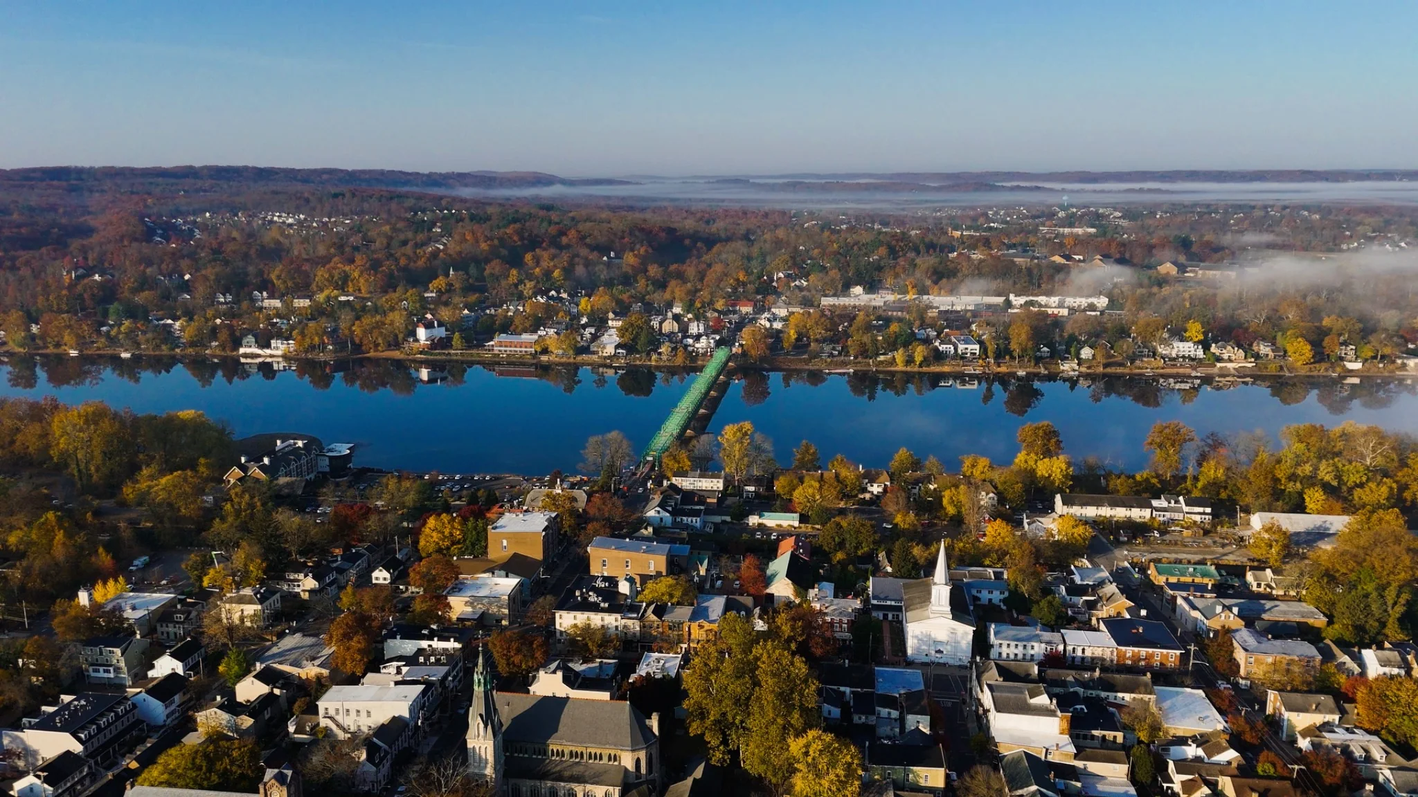 Historic Lambertville and New Hope beside the Delaware River in autumn